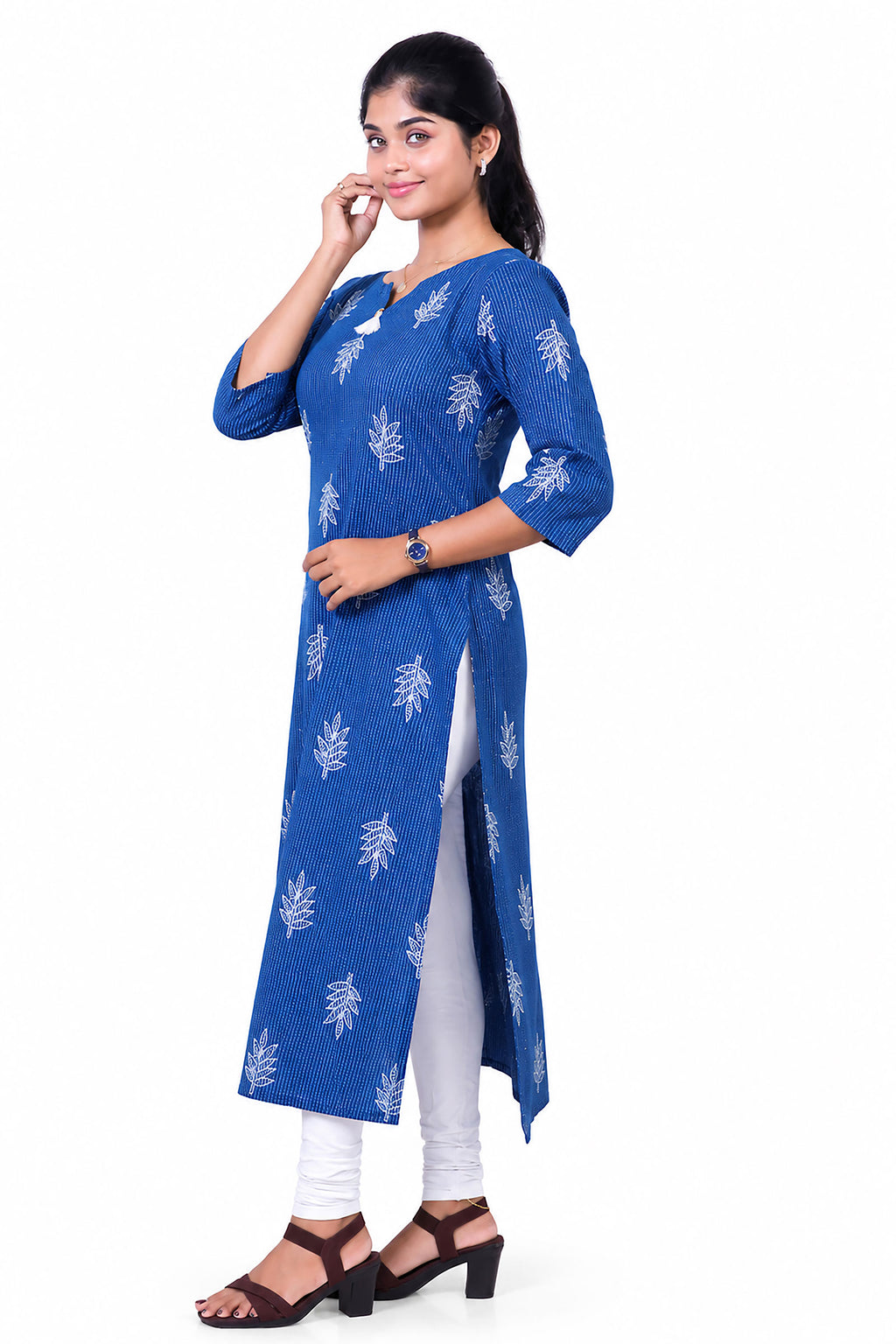 Teal Leaf Slitted Kurti