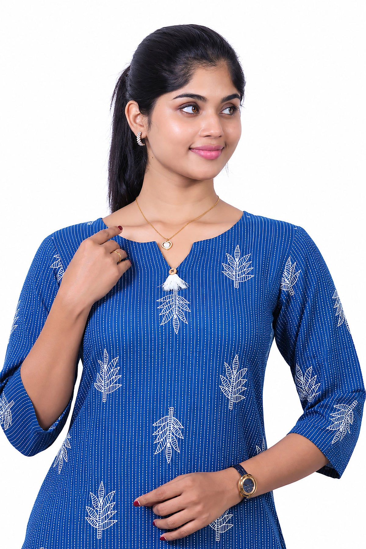 Teal Leaf Slitted Kurti