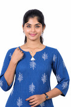 Teal Leaf Slitted Kurti