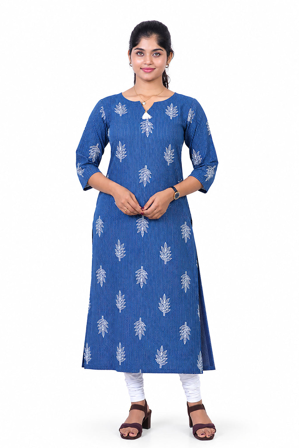 Teal Leaf Slitted Kurti