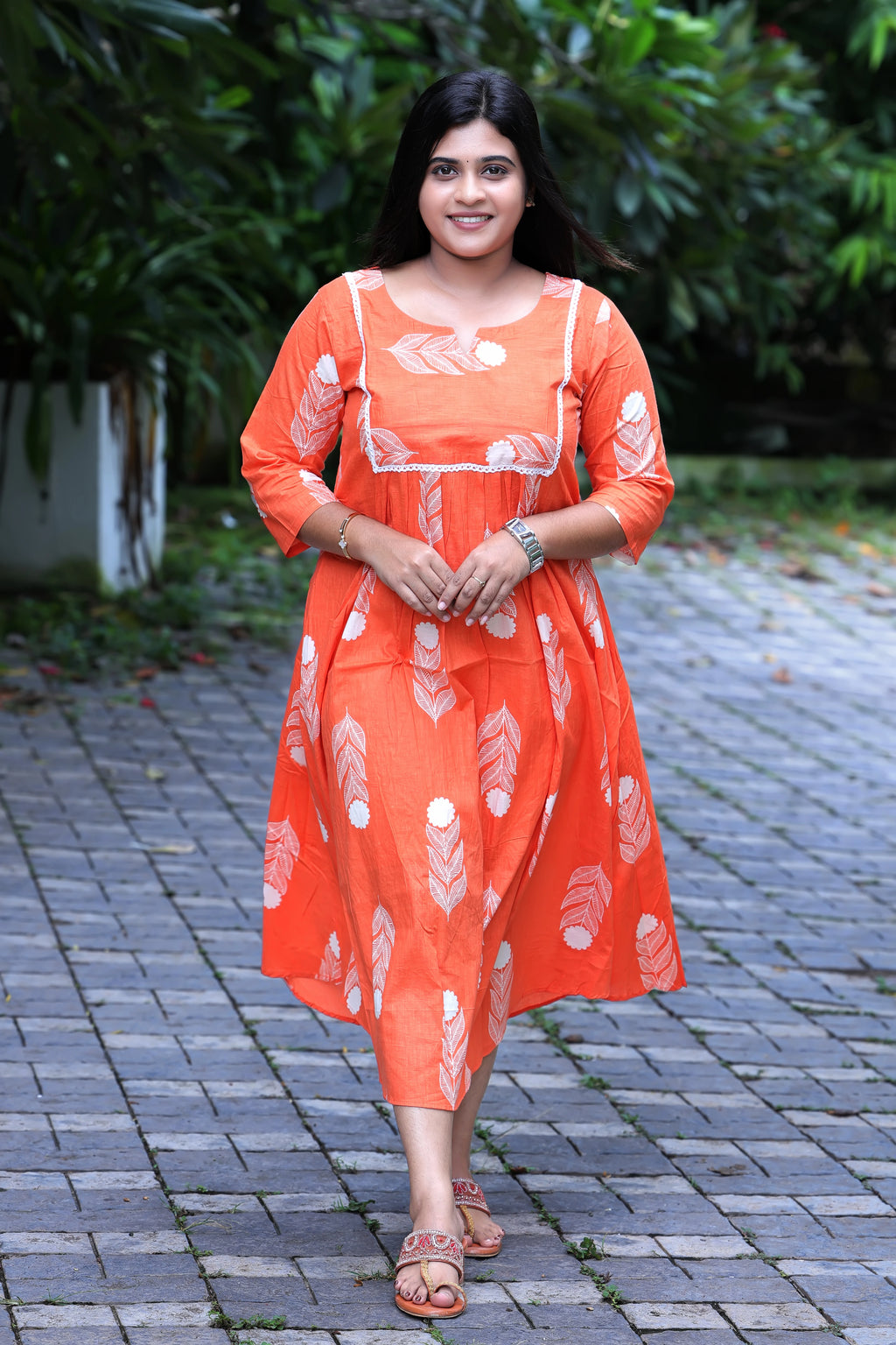 Feather Bloom Orange Kurti