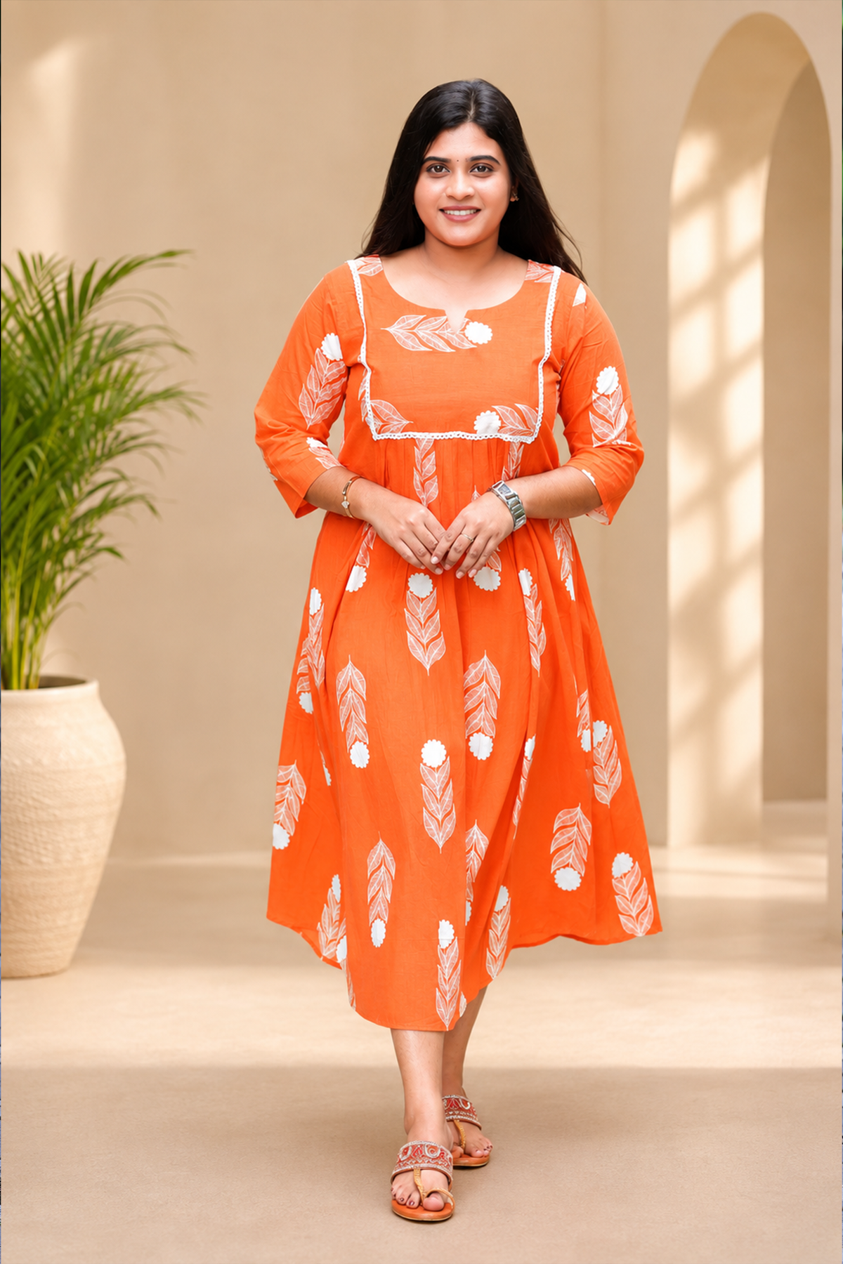 Feather Bloom Orange Kurti