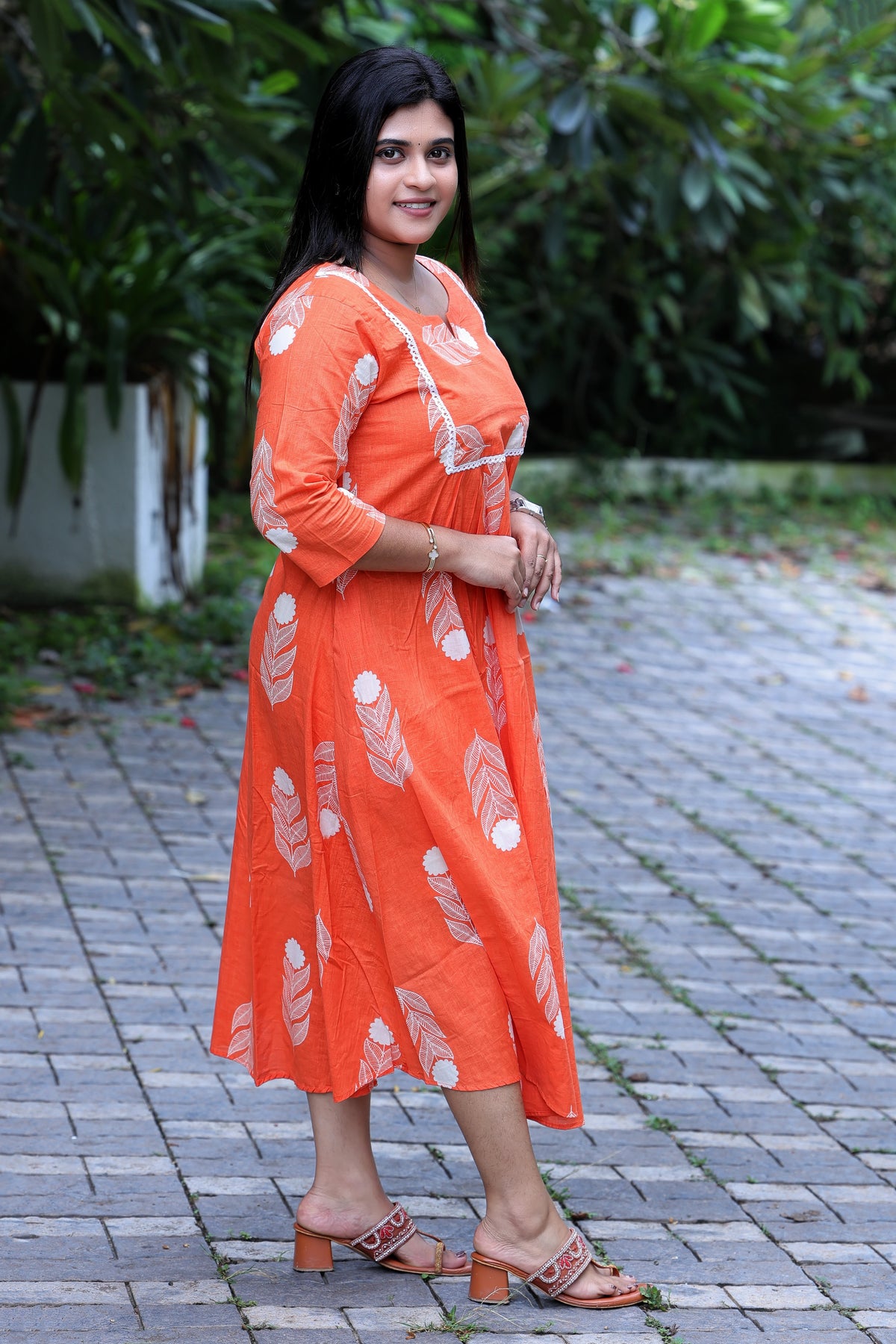 Feather Bloom Orange Kurti