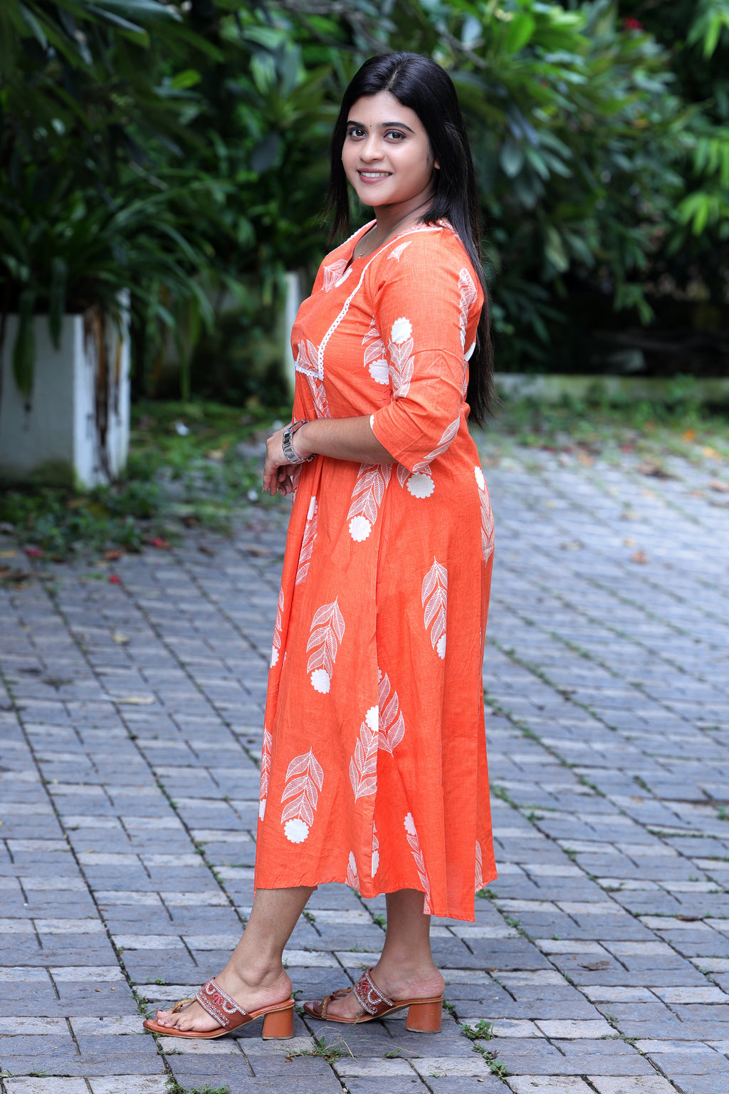 Feather Bloom Orange Kurti