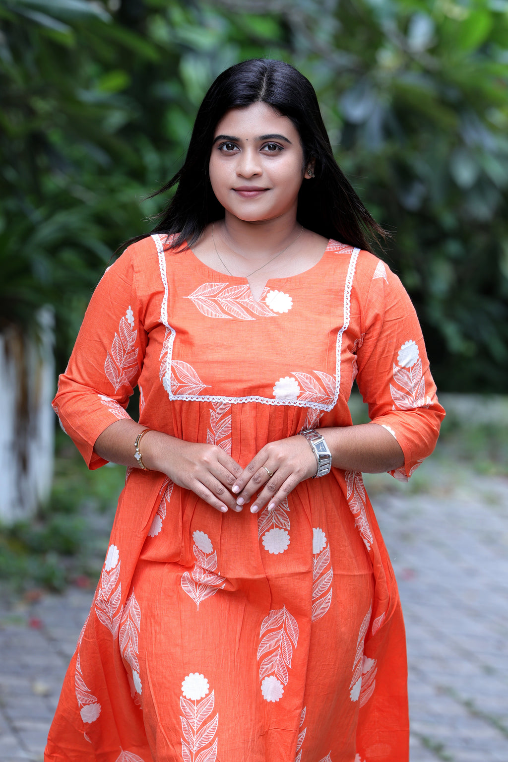 Feather Bloom Orange Kurti
