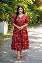 Rathri Red Floral A-Line Kurti