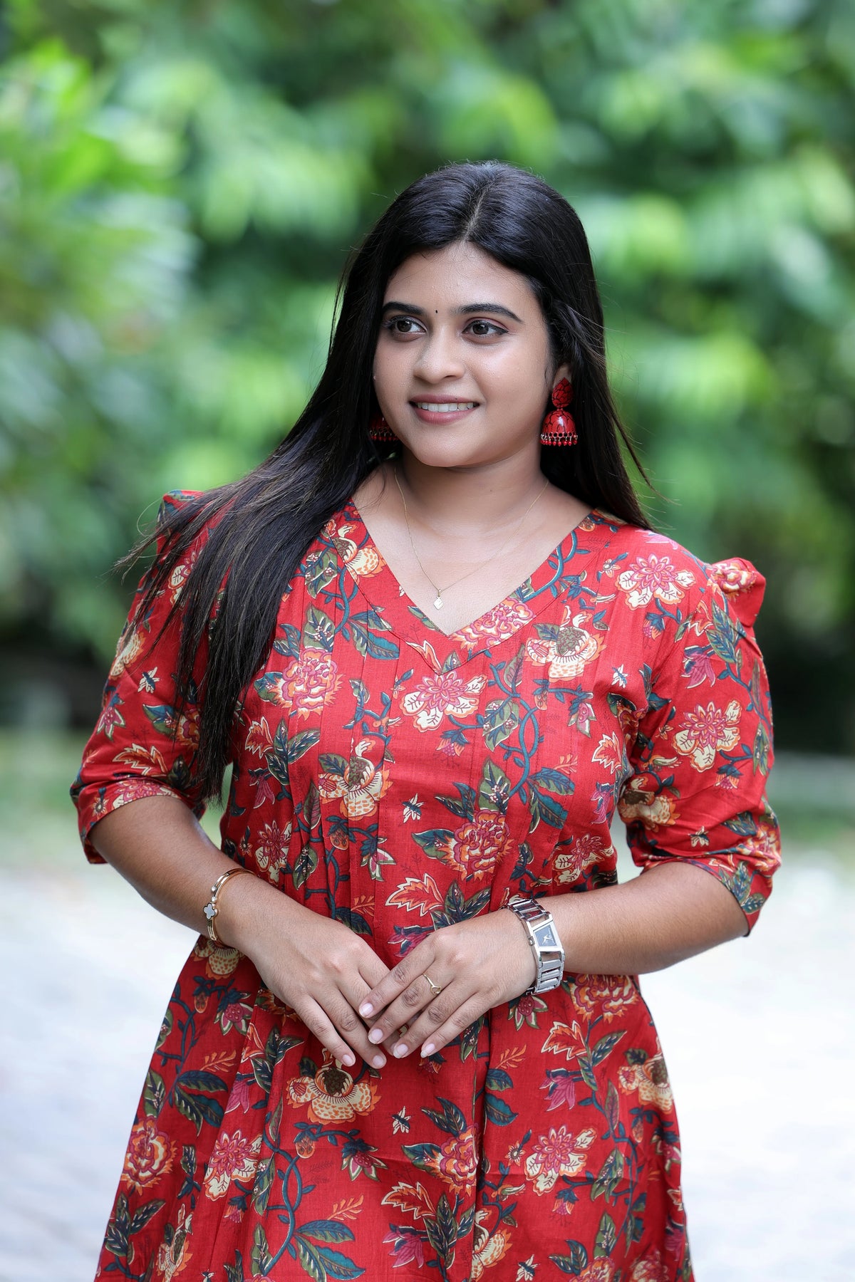 Rathri Red Floral A-Line Kurti