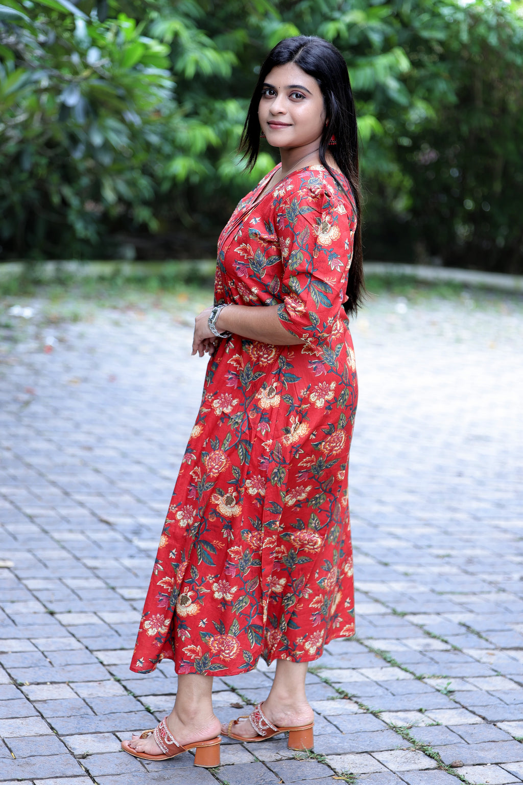Rathri Red Floral A-Line Kurti