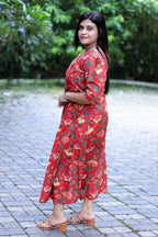 Rathri Red Floral A-Line Kurti