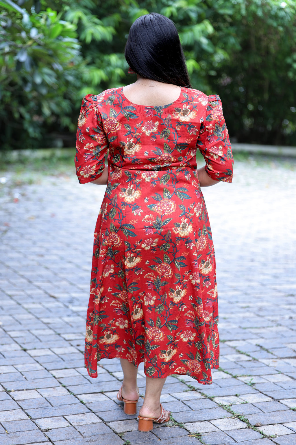 Rathri Red Floral A-Line Kurti