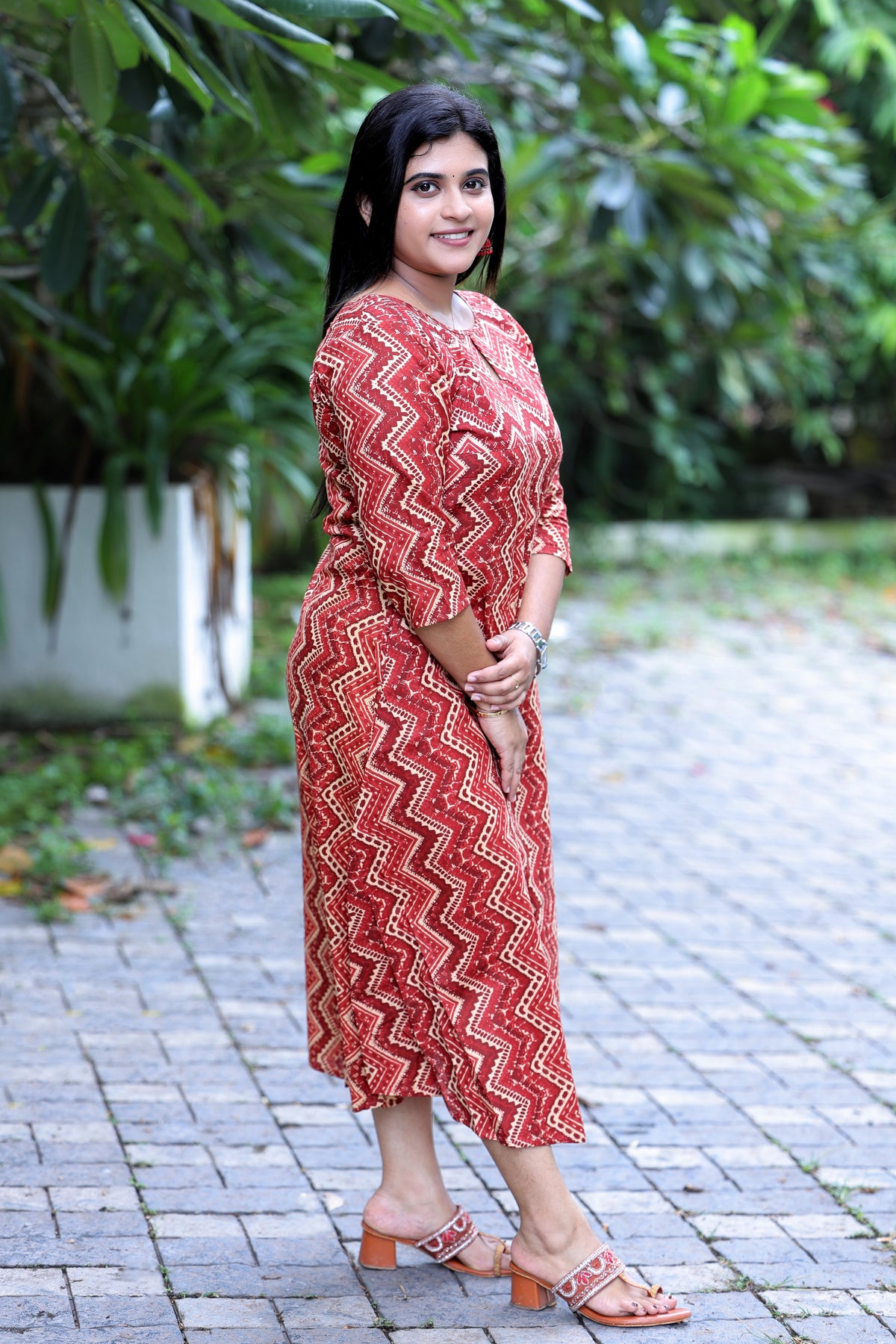 Rangoli Red Zigzag Kurti