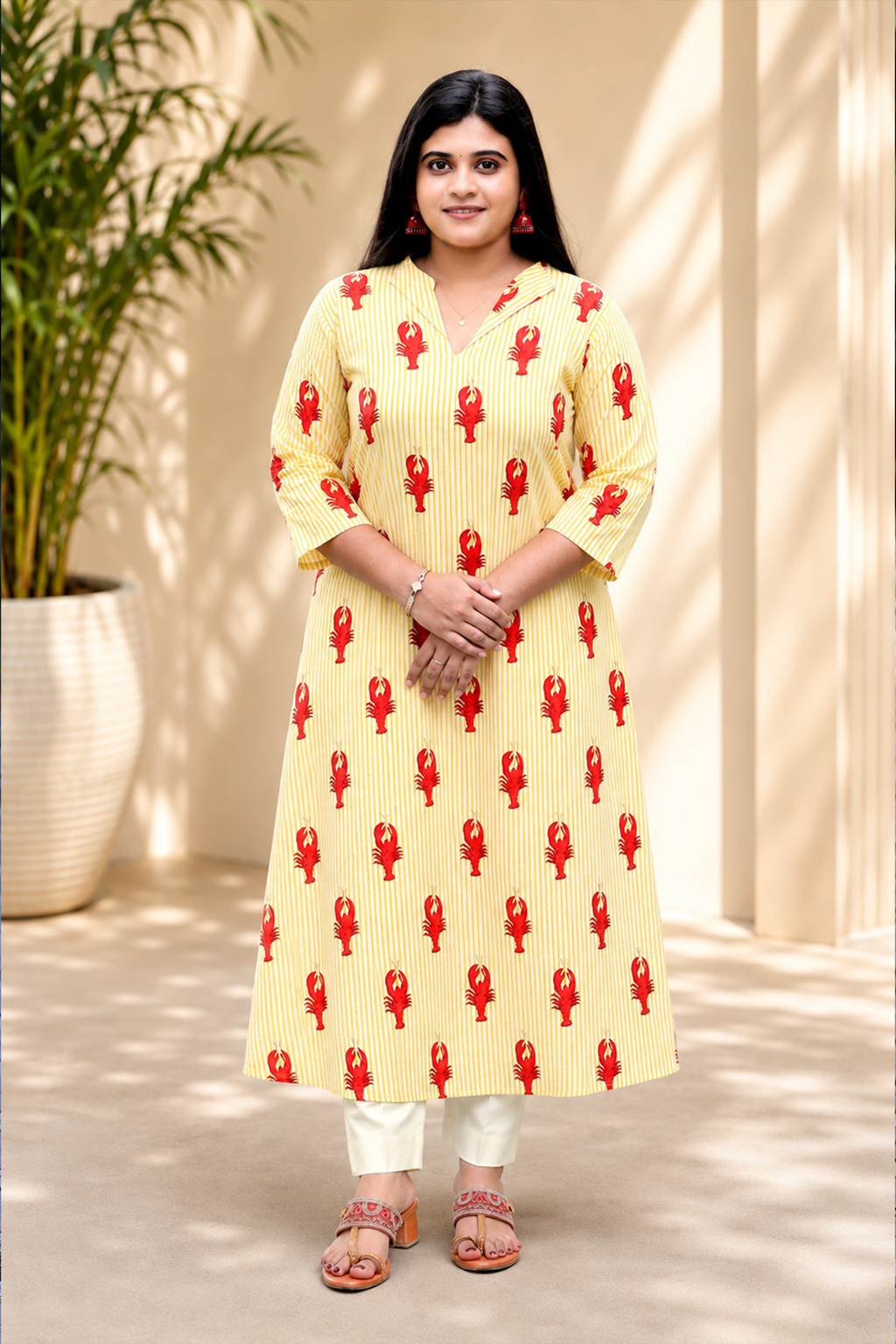 Sunshine Lobster Stripe Kurti