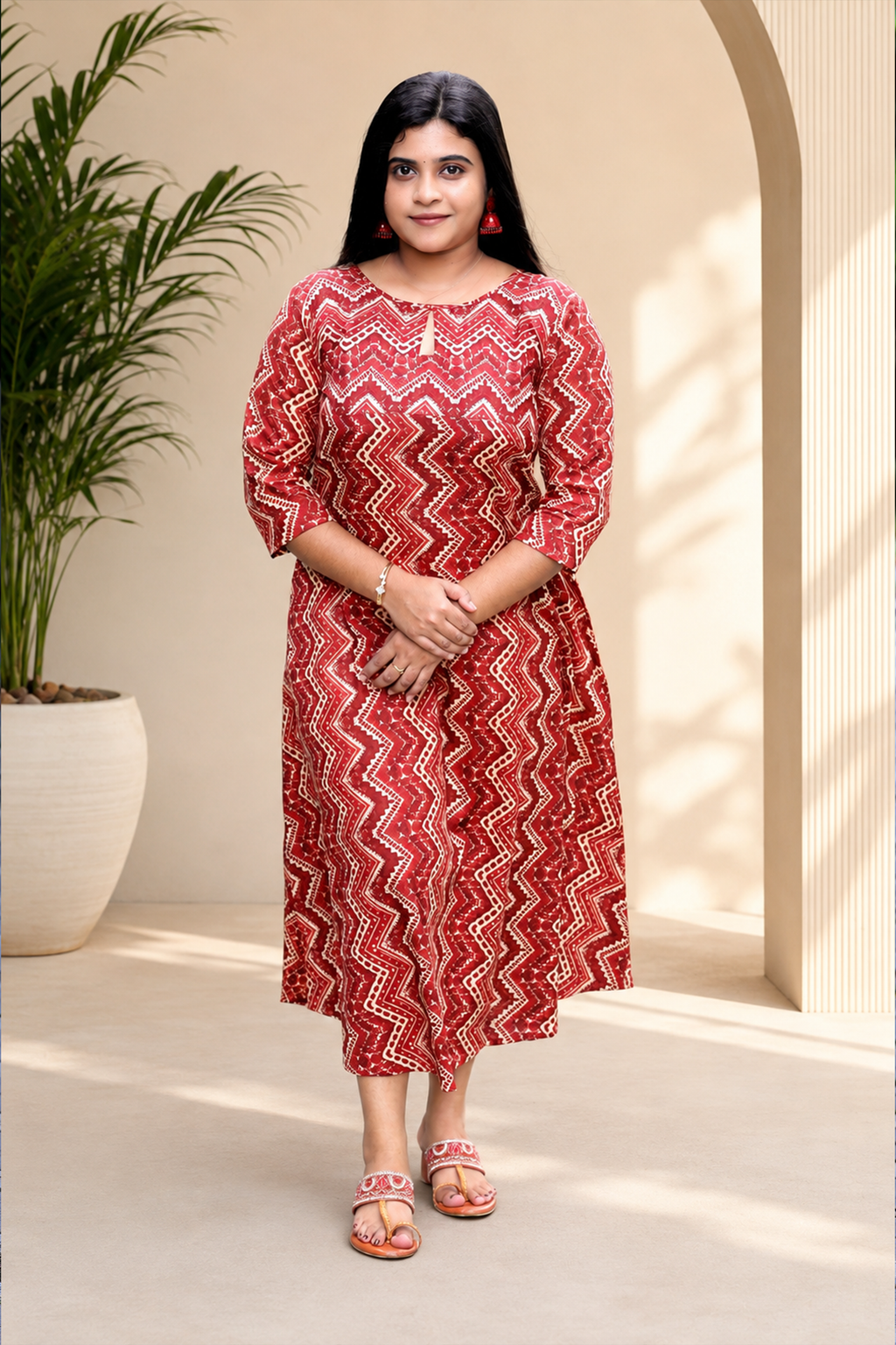 Rangoli Red Zigzag Kurti