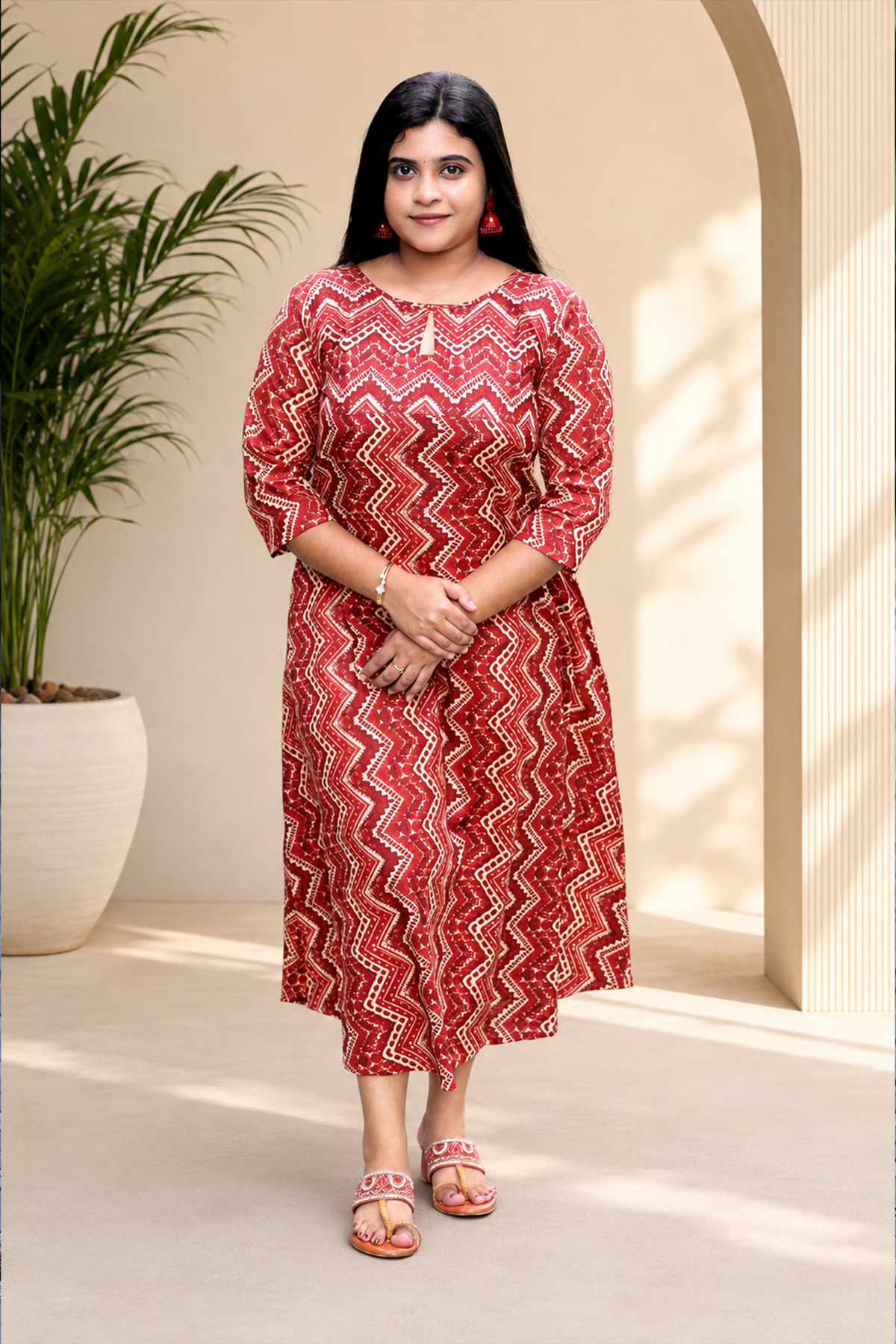 Rangoli Red Zigzag Kurti